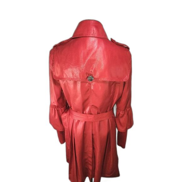 Vintage Rufuete Red Italian Trench Coat with ruffled sleeves size 50 - Picture 4 of 12